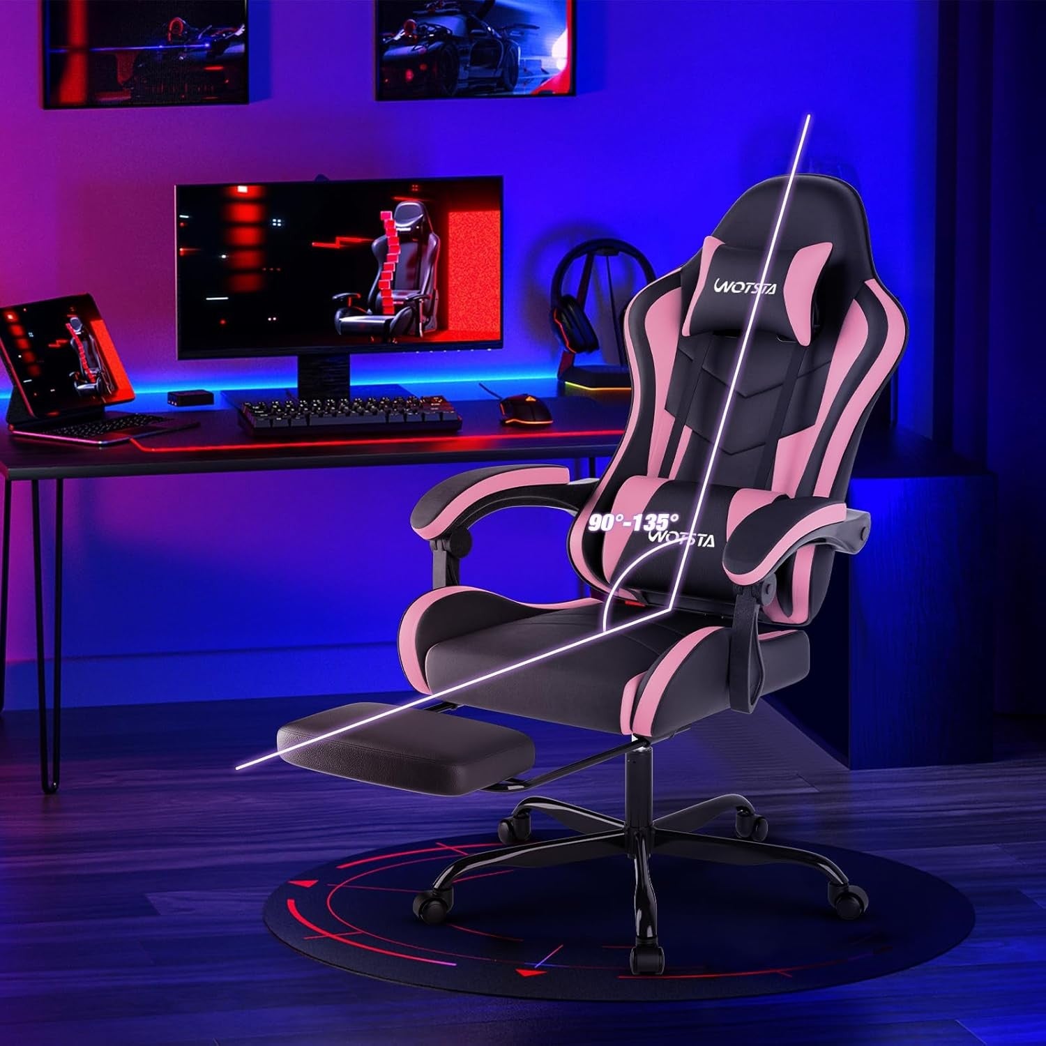 Ergonomic Gaming Chair with Footrest & Lumbar Support – Black Pink PC Seat