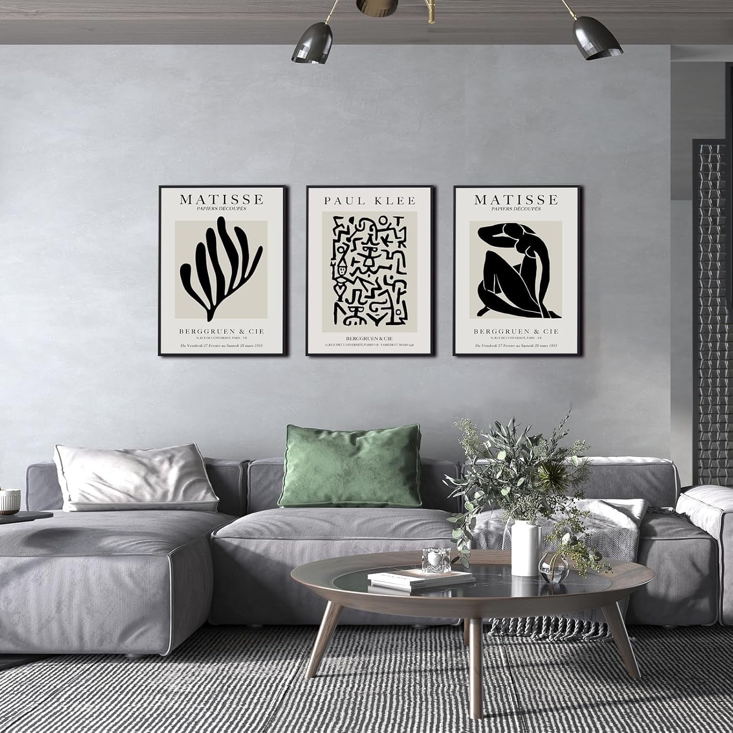 Modern Abstract Line Art Wall Art Set of 3 Black Beige Framed Prints 12x16