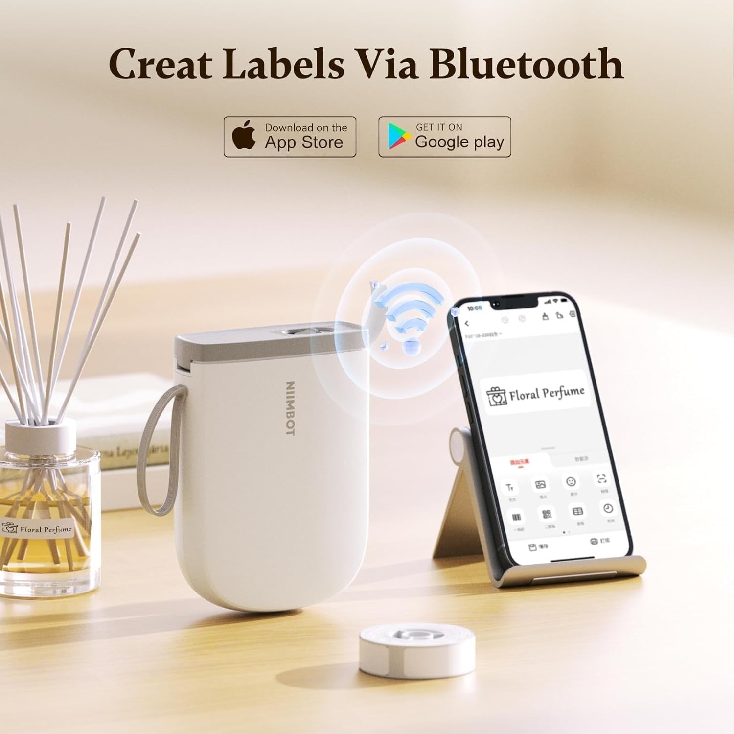 Portable Bluetooth Label Maker 300DPI Thermal Printer White