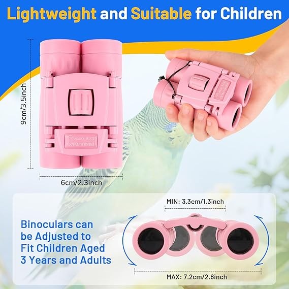8x21 Kids Pink Binoculars HD Fixed Focus Outdoor Bird Watching Gift Toy