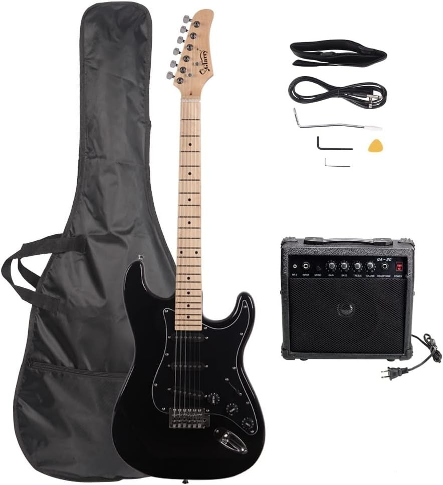 Full Size Electric Guitar Kit 20W Amp Black Beginner Pack