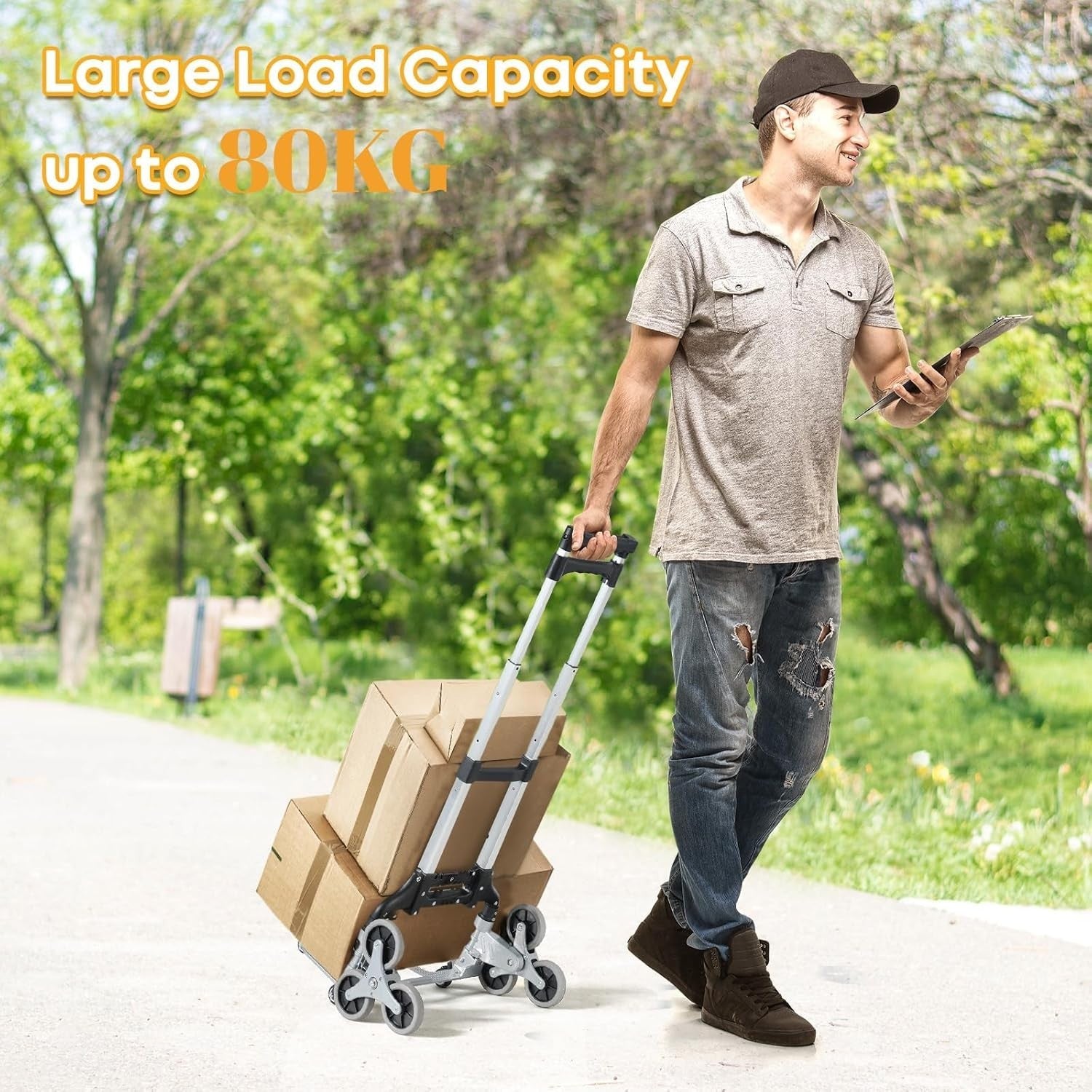 Folding Stair Climbing Hand Truck 80kg 10 Wheel Adjustable Handle Trolley