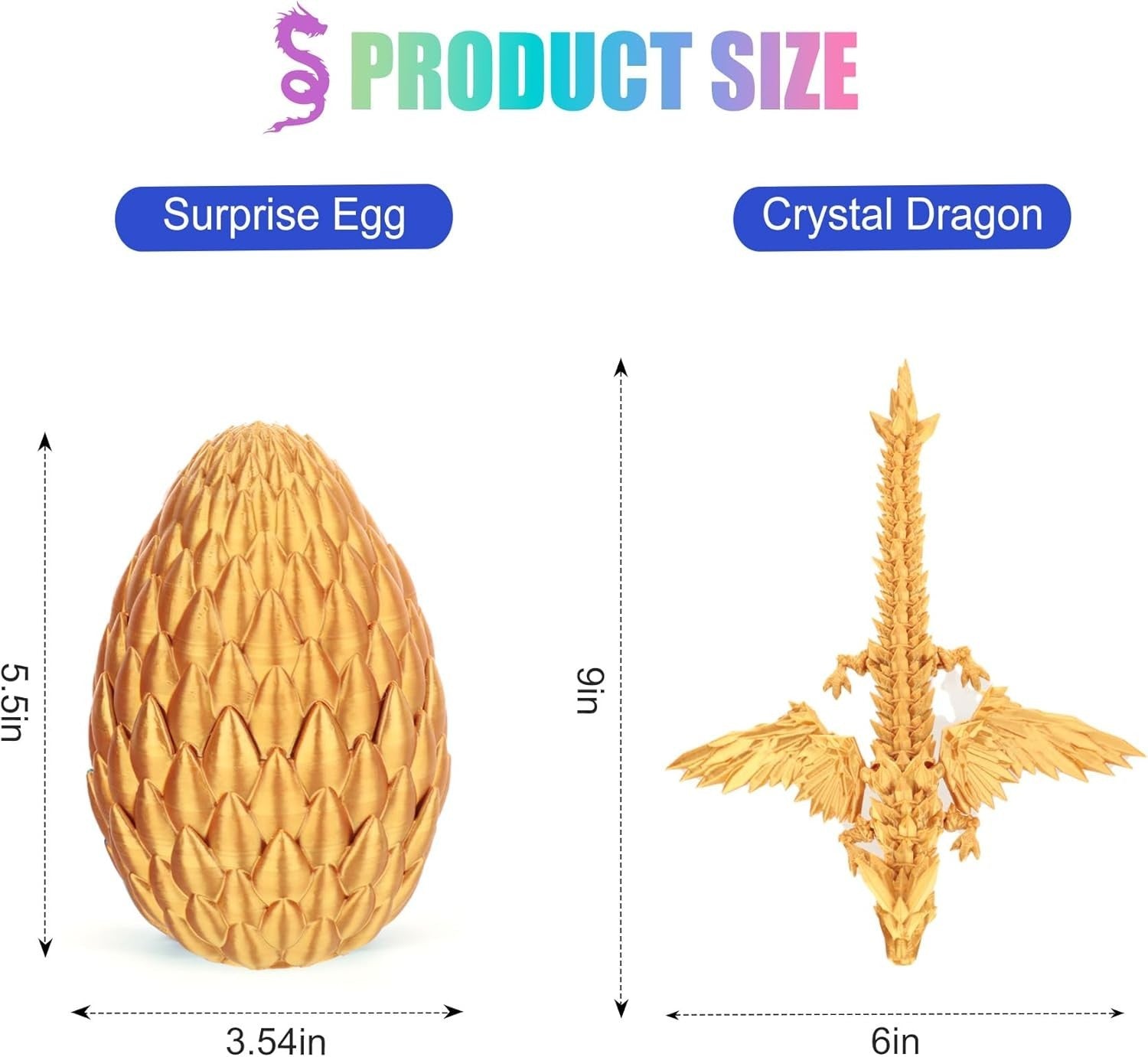 3D Printed Dragon Egg Articulated Dragon Desk Fidget Gift Gold