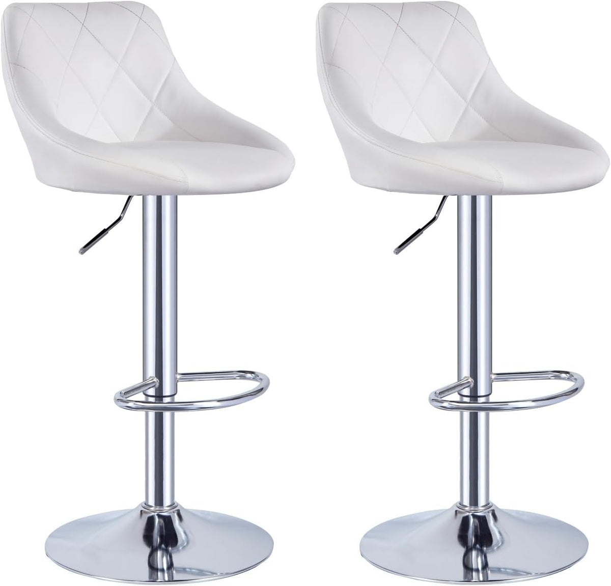 White Faux Leather Bar Stool Adjustable Swivel Mid Back Pub Chair
