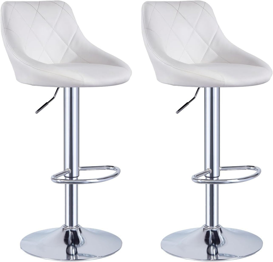 White Faux Leather Bar Stool Adjustable Swivel Mid Back Pub Chair