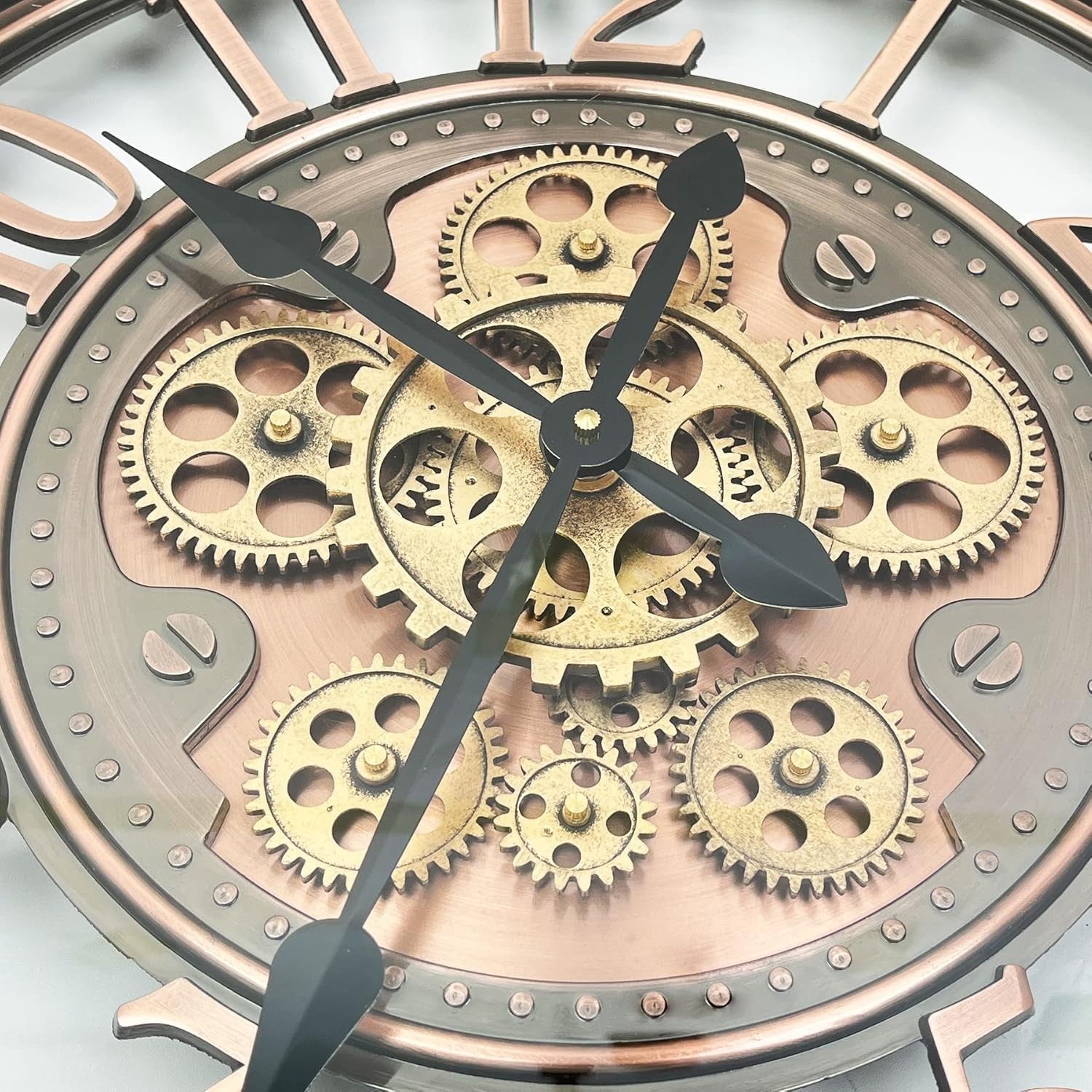 Large Steampunk Wall Clock Moving Gears Silent Vintage Metal 53.5cm