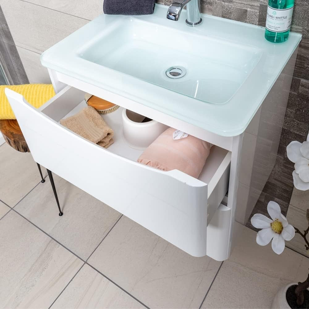 600mm Wall Hung Vanity Unit White Gloss with White Glass Basin Bathroom