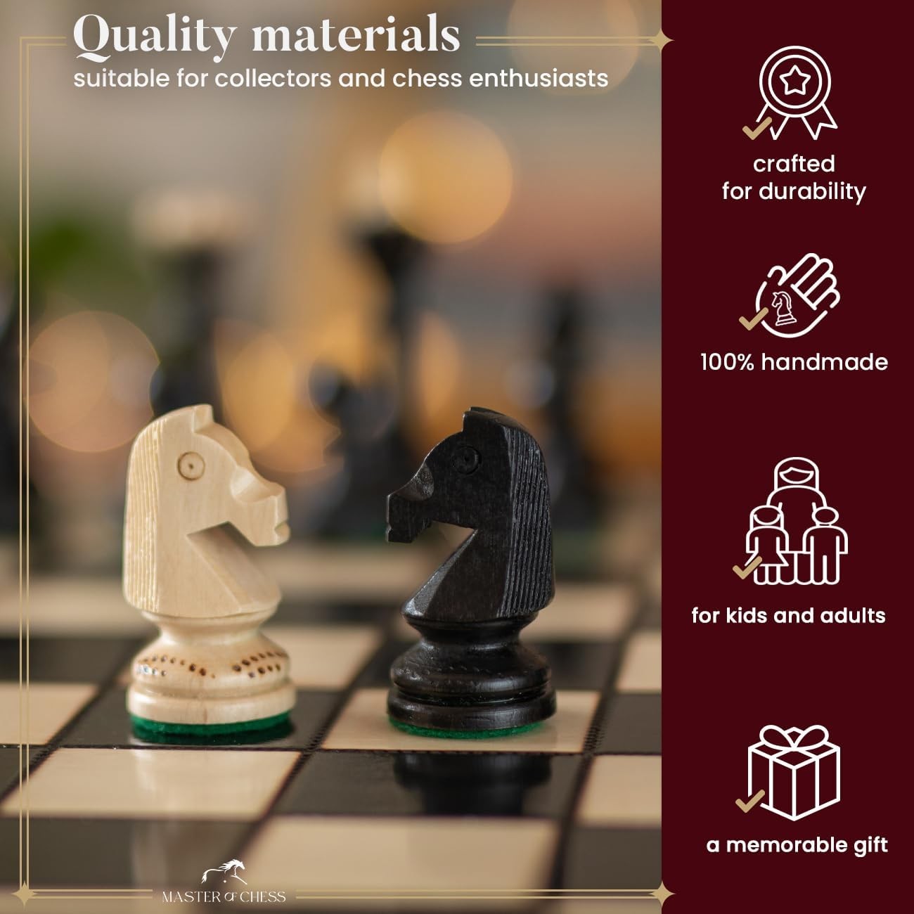 Luxury Wooden Chess Set 42cm • Burned Detail Board • Hand-Carved Pieces • Gift R