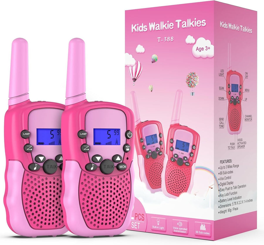 Kids Walkie Talkie Pink 8 Channel 3 Mile VOX LED Flashlight Toy