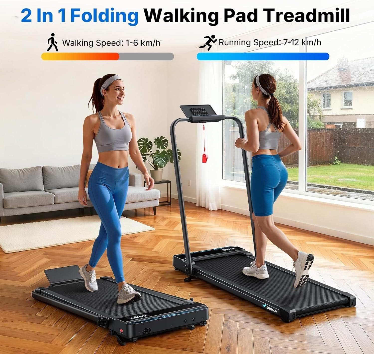 Under Desk Walking Pad Treadmill 6km/h Quiet 2.5HP Compact Home