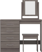 4-Drawer Dressing Table Set with Stool Mirror Black Wood Grain Modern Bedroom