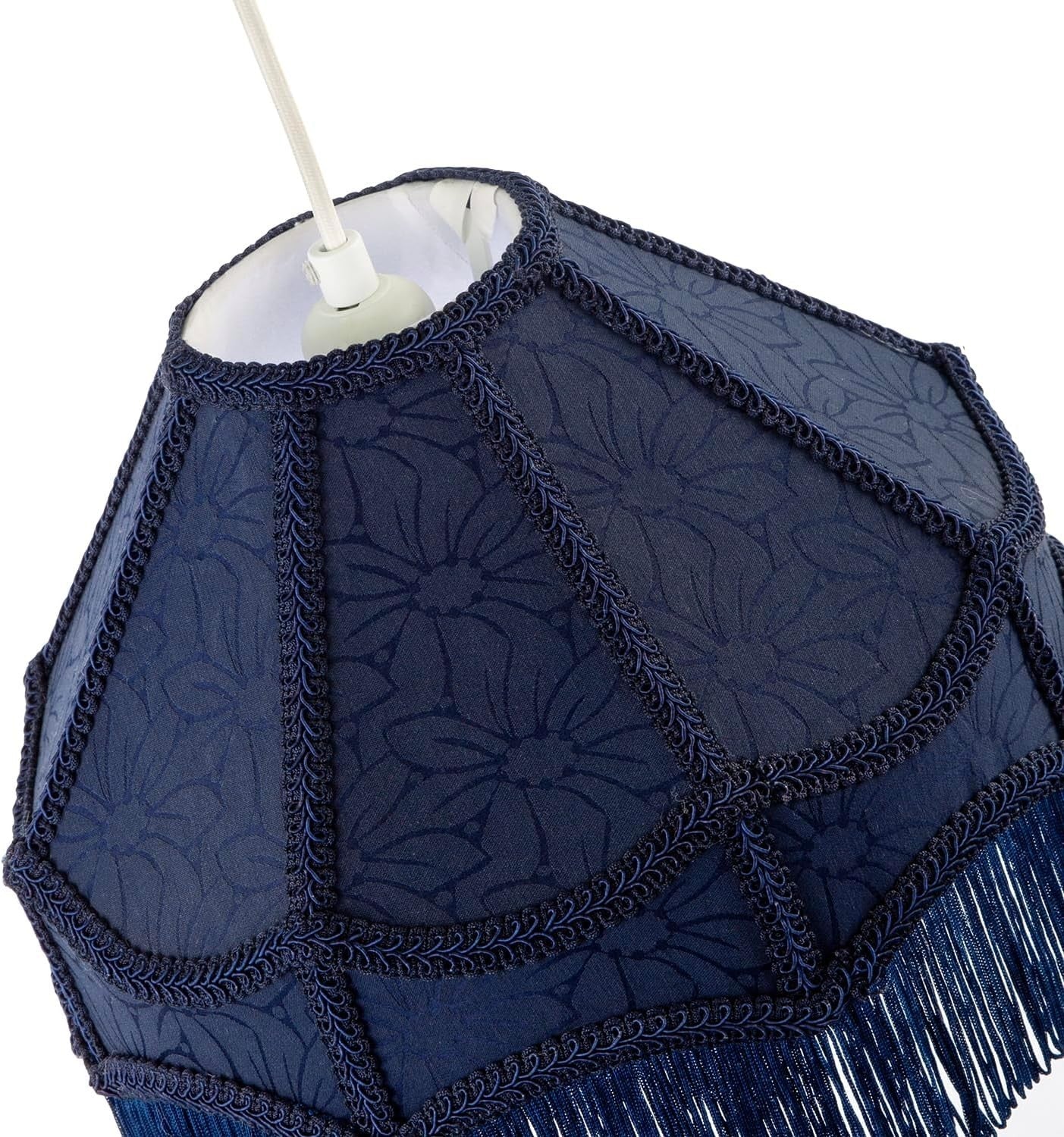 Victorian Empire Lampshade Midnight Blue Floral Tassels Pendant Table Lamp
