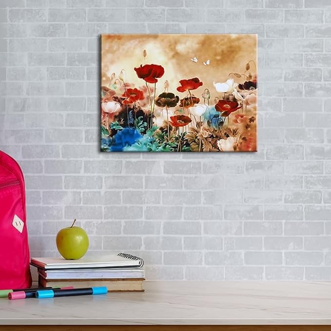 Blooming Poppies Floral Canvas Wall Art Modern Framed Giclee Print