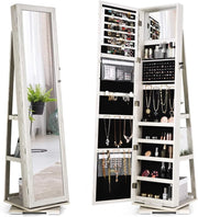 White 360° Swivel Jewelry Cabinet Mirror Lockable 3-in-1 Storage Stand