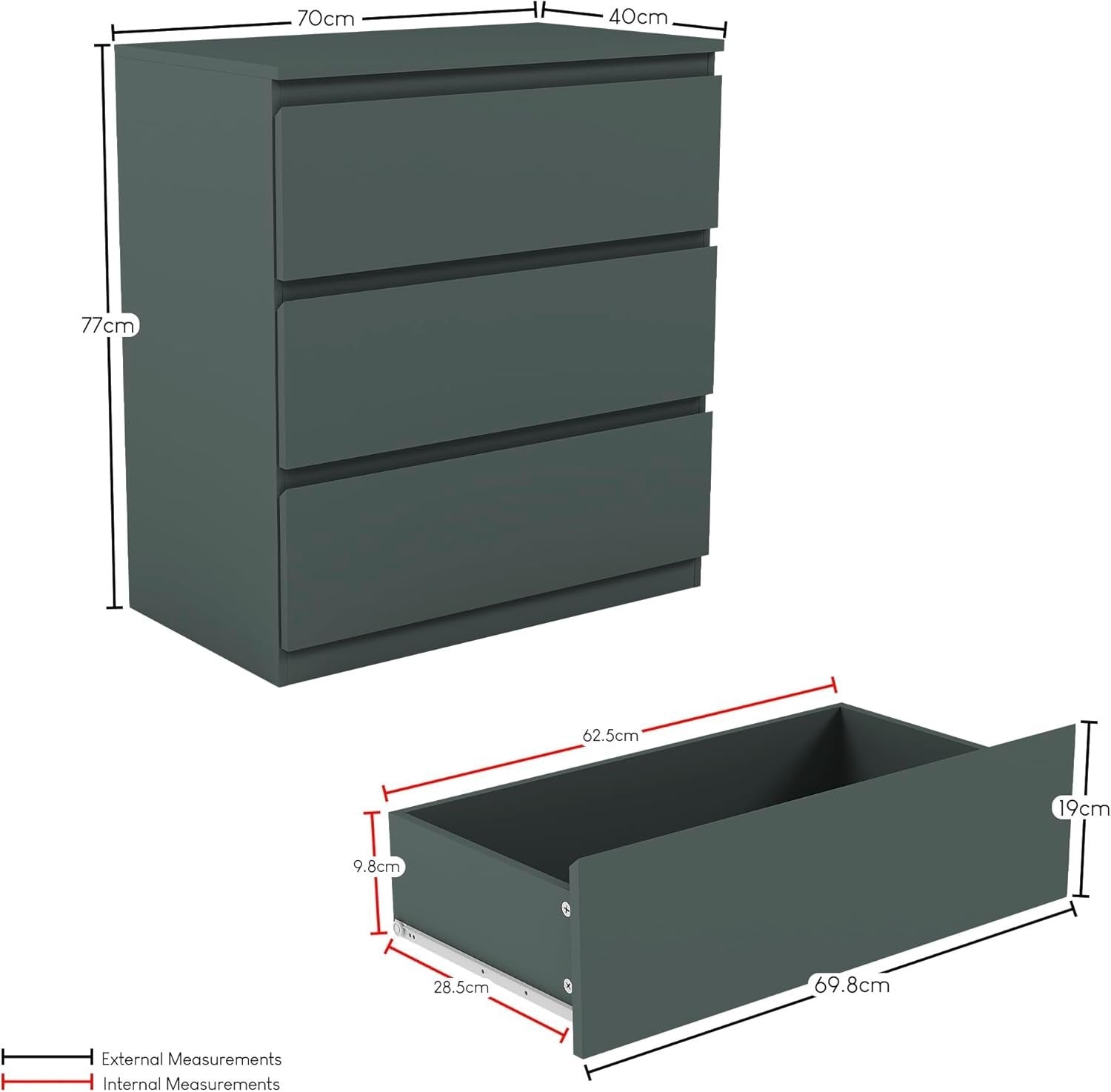 Modern 3-Drawer Chest Storage Unit – Bedroom Organizer, Smooth Slide Drawers