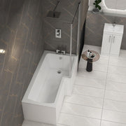 1500x850mm Right-Hand L-Shaped Shower Bath with Front End Panels + Glass Screen