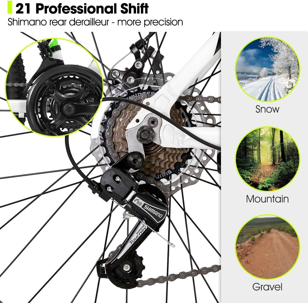 26” Mountain Bike 21-Speed Disc Brake Aluminum Frame MTB for Adults