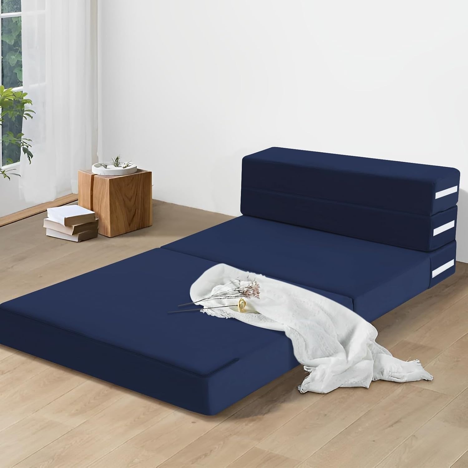 Folding Sofa Bed Mattress Guest Chair Z Lounge Foam Futon Single Navy