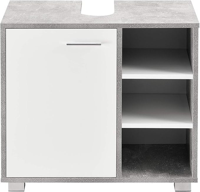Concrete White Bathroom Sink Cabinet 56x60x31cm Modern Vanity Storage Unit
