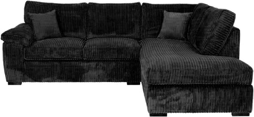 L Shape Corner Sofa Black Jumbo Cord 4 Seater Right Hand Modern Couch