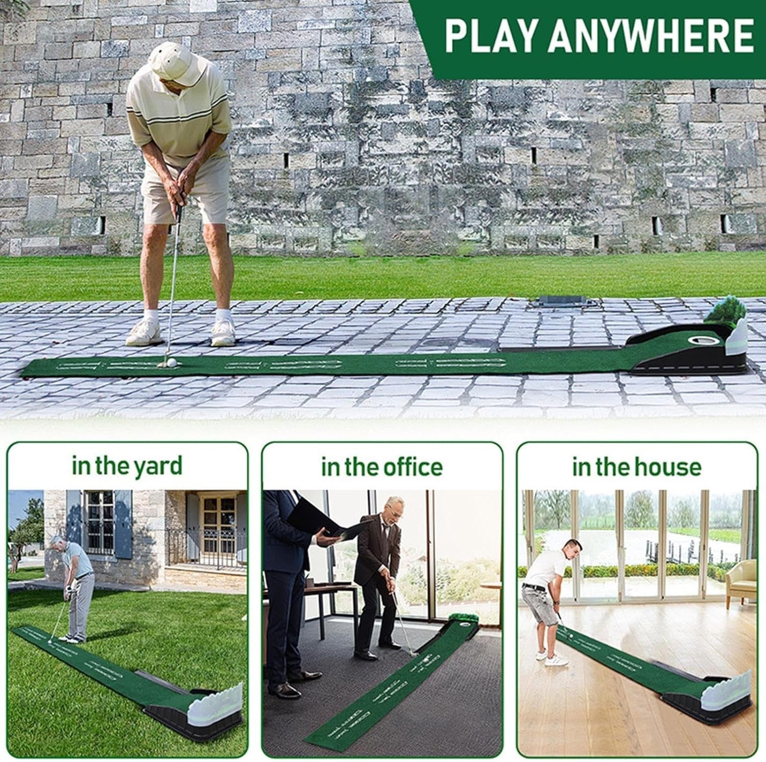 Golf Putting Mat Practice Green 4x3ft Auto Ball Return Indoor Outdoor