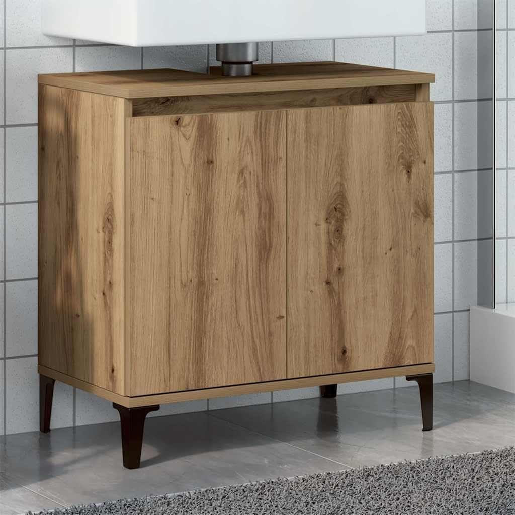 Artisan Oak Bathroom Sink Cabinet | 58x33x60cm Modern Vanity with Metal Legs