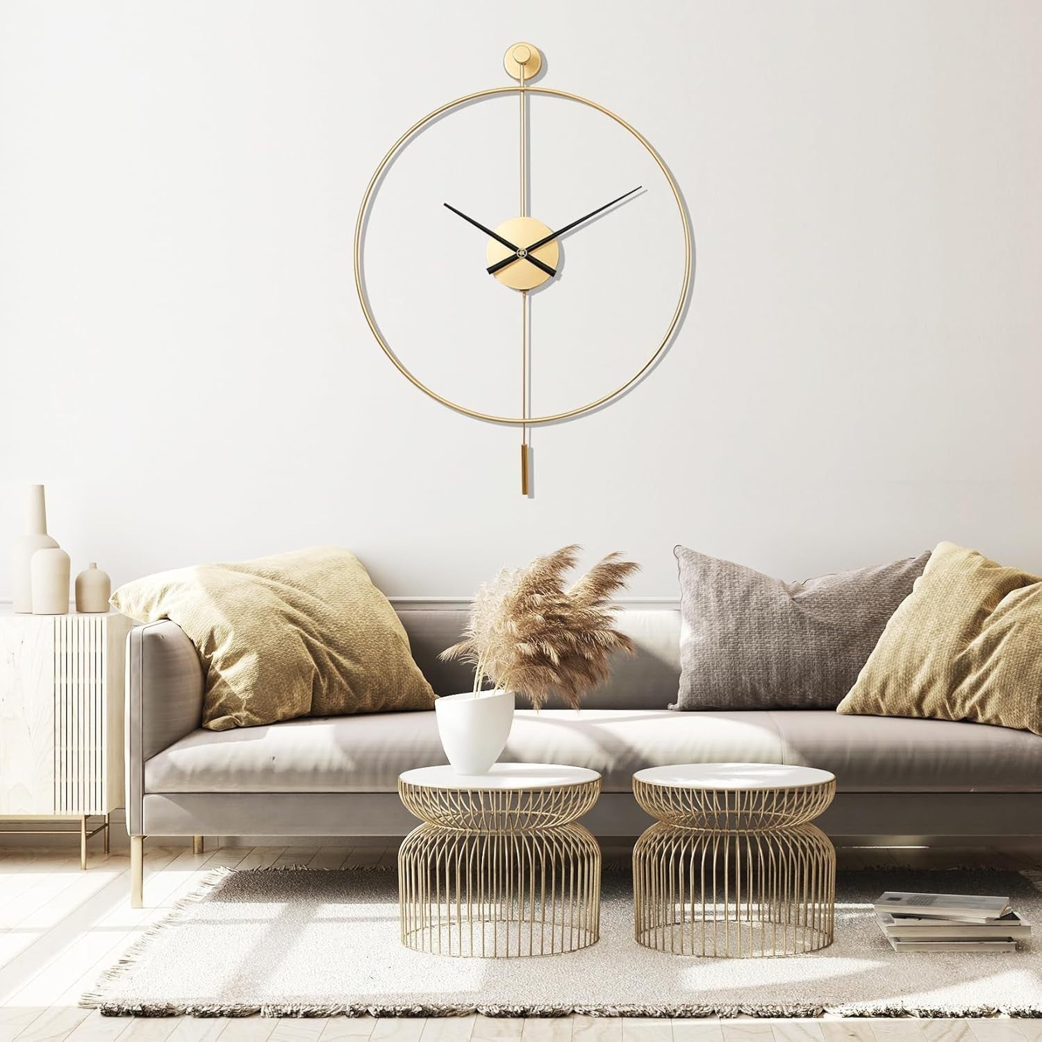 Luxury Silent Wall Clock Gold 24in Modern Large Decor w/ Pendulum