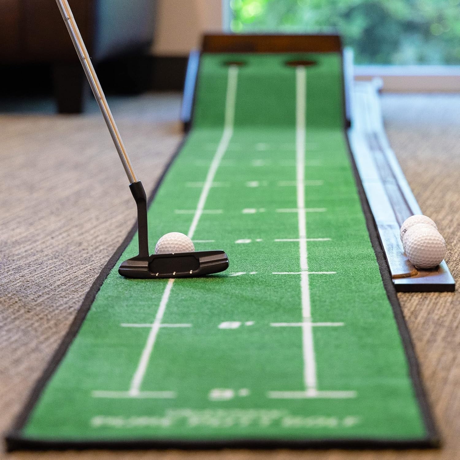 9ft Golf Putting Green Mat Indoor Practice Trainer Dual Hole Ramp Set
