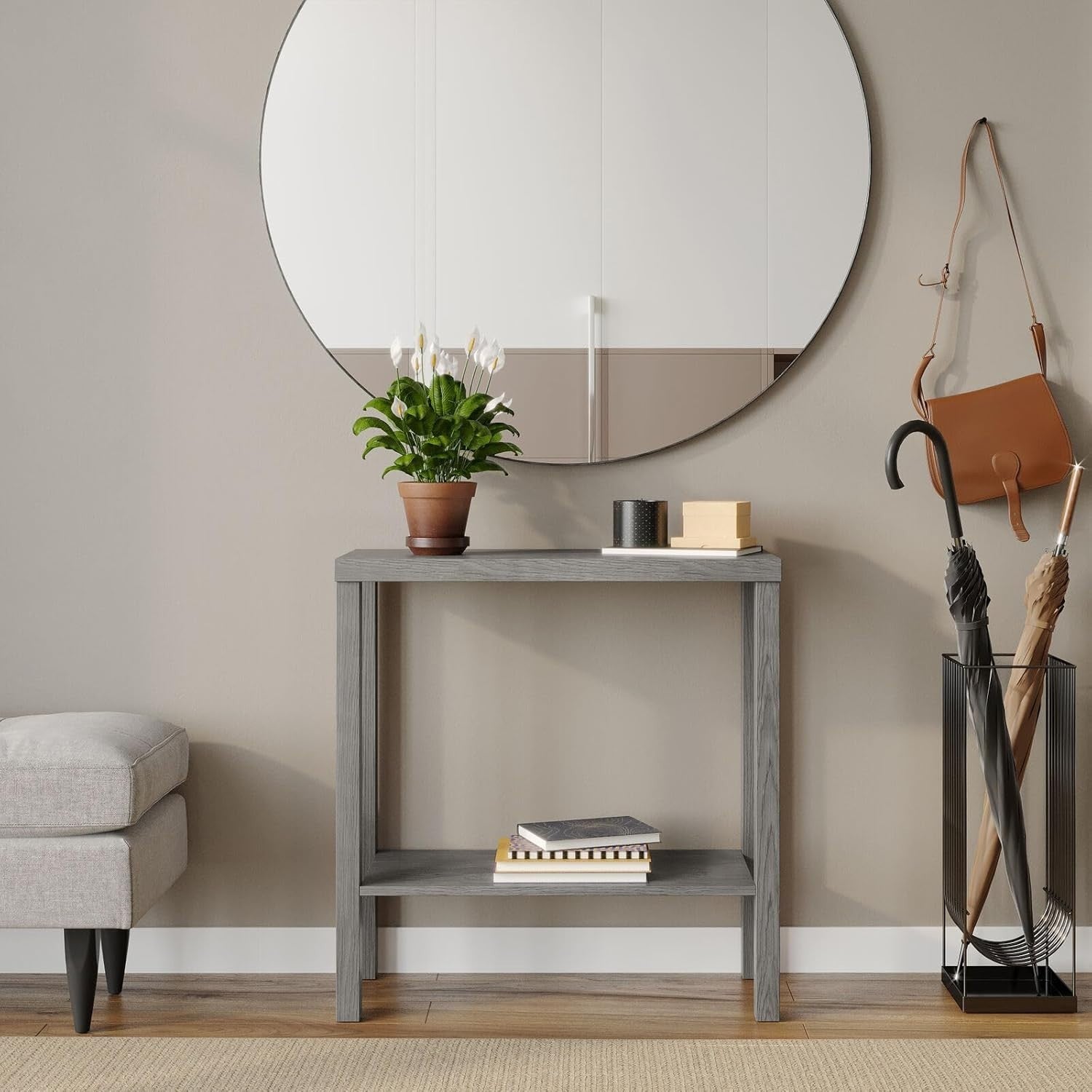 Slim 2-Tier Wooden Console Table for Hallway, Entryway & Office Storage