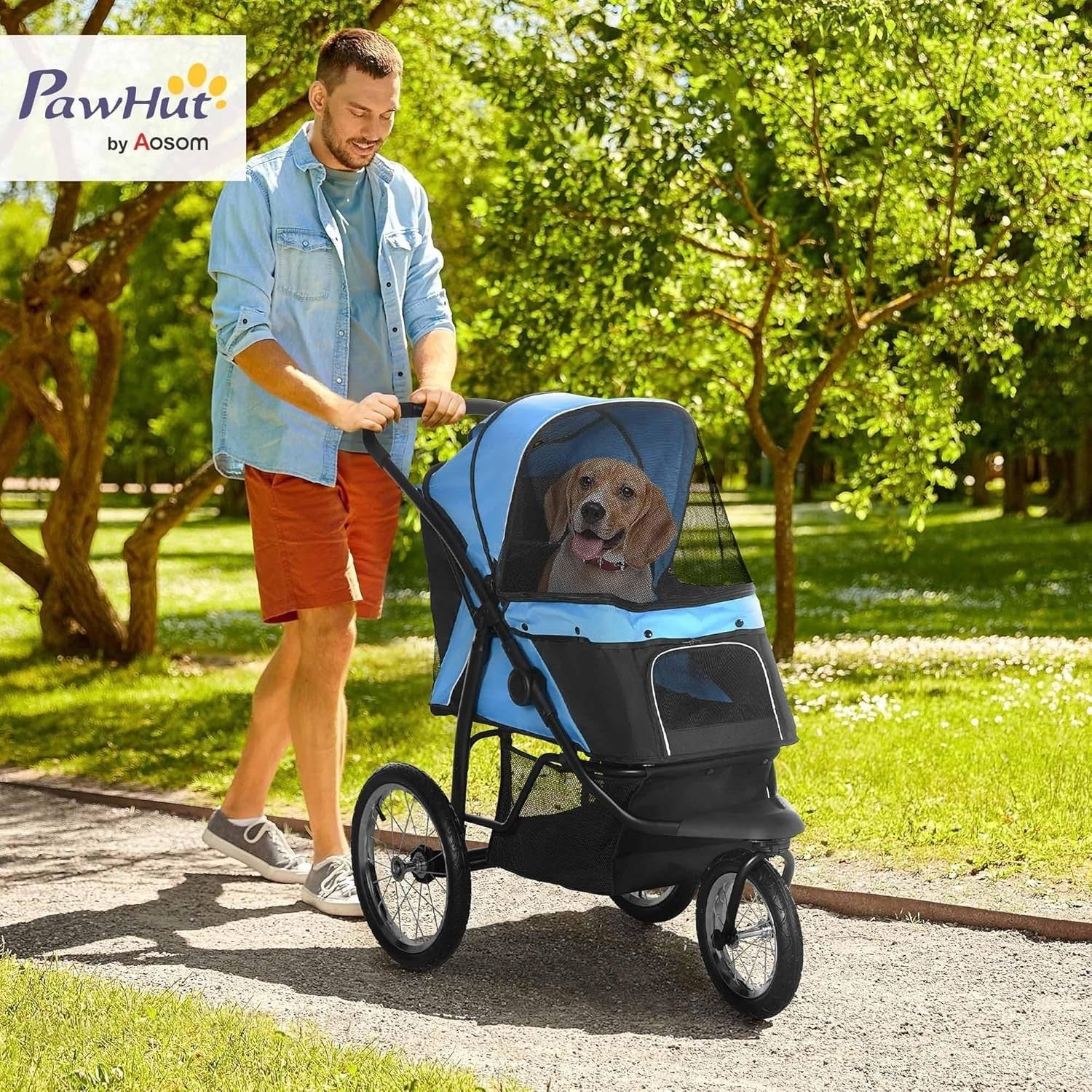 3 Wheel Dog Stroller for Small & Medium Pets up to 20kg, Foldable Jogger