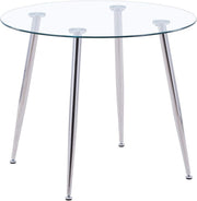 Round Silver Glass Dining Table 90x90x75cm Chrome Legs Modern Kitchen