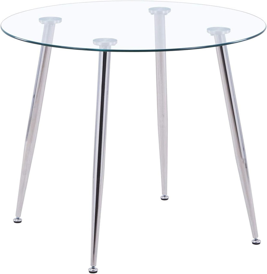 Round Silver Glass Dining Table 90x90x75cm Chrome Legs Modern Kitchen