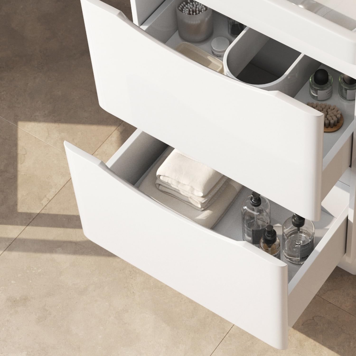 Eaton White Floor Standing Vanity Unit Includes White Glass Basin Bathroom Furni