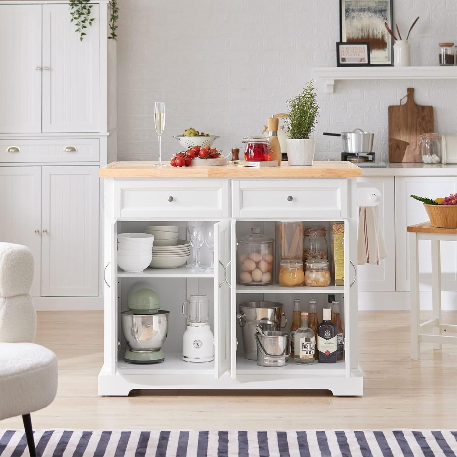 Rolling Kitchen Island Cart with Extendable Worktop, Drawers & Adjustable Shelve