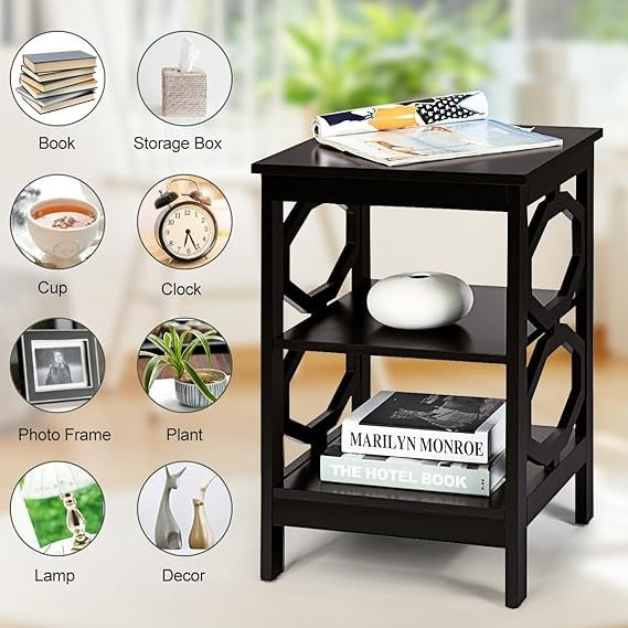 2-Tier Coffee Brown Bedside Tables – Modern 3-Tier Nightstands with Storage Shel