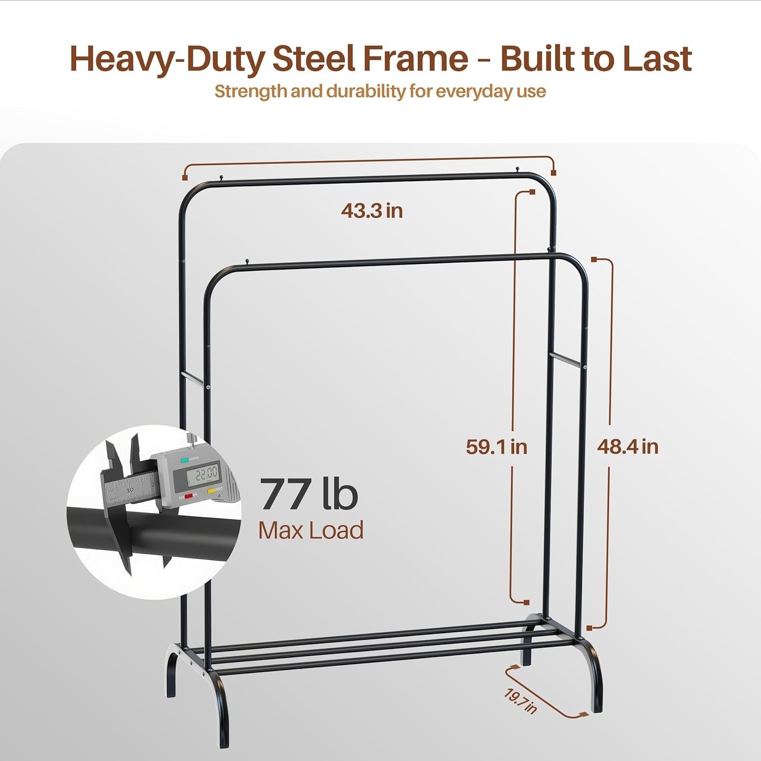 Heavy Duty Double Clothes Rail with Shoe Shelf - Black