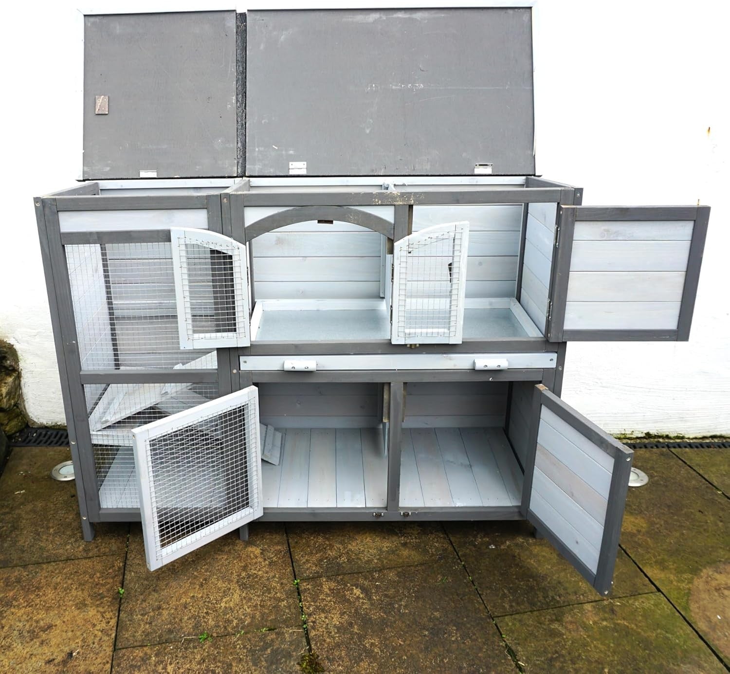 Large Outdoor Rabbit Hutch Play Pen Wooden Double Level Easy Clean Cage