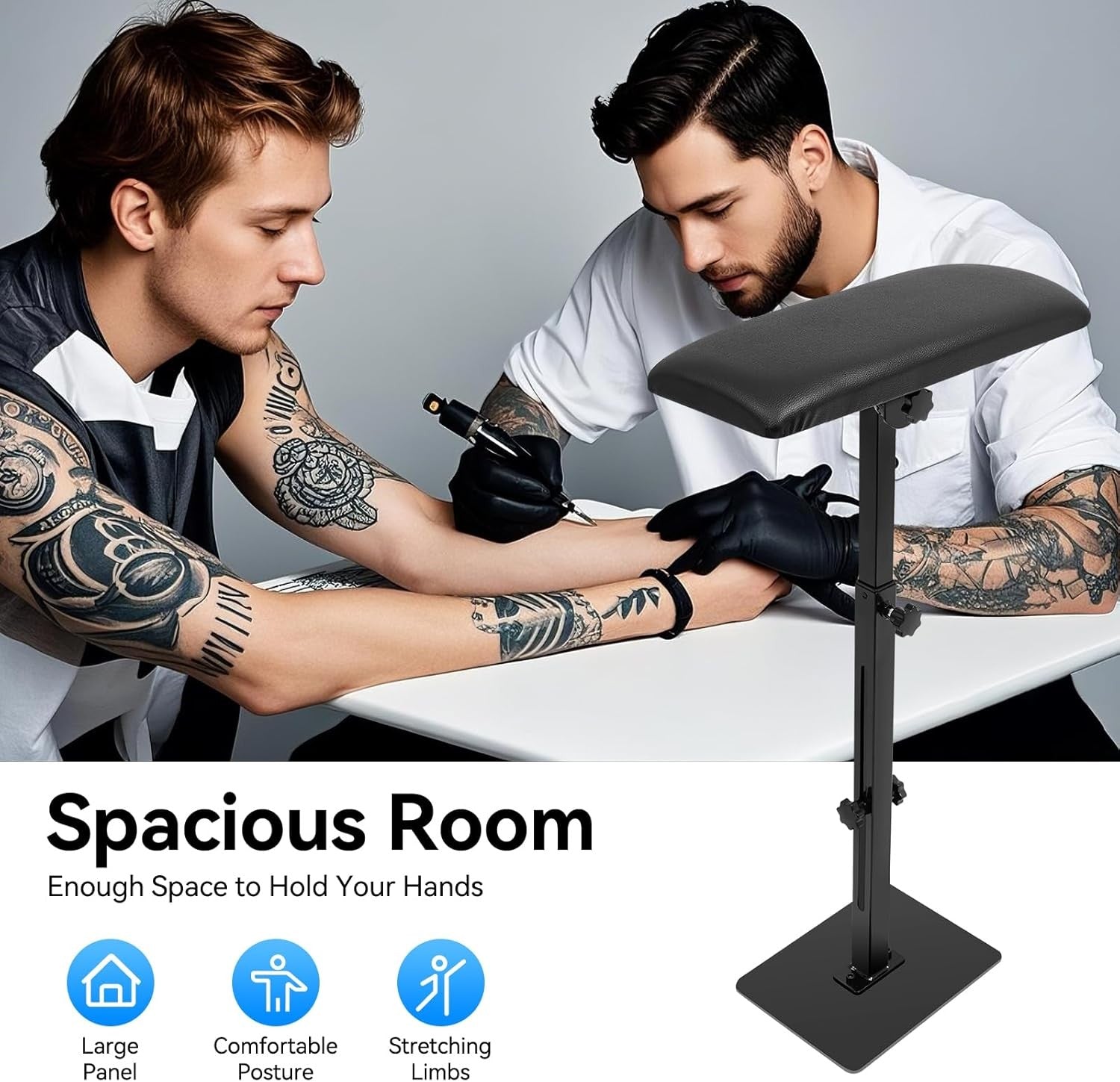 Tattoo Arm Rest Adjustable Height Portable Stand Padded Support for Studio