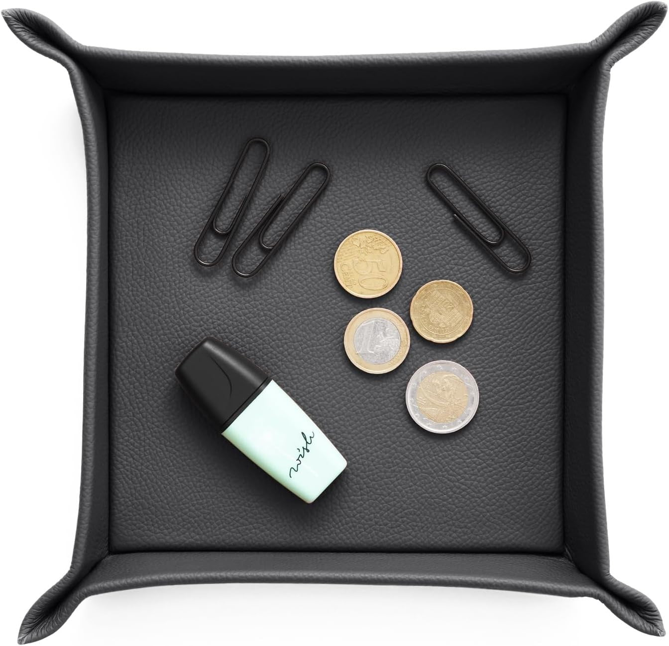 Leather Valet Tray Black – Desk Organiser for Keys, Coins & Jewellery