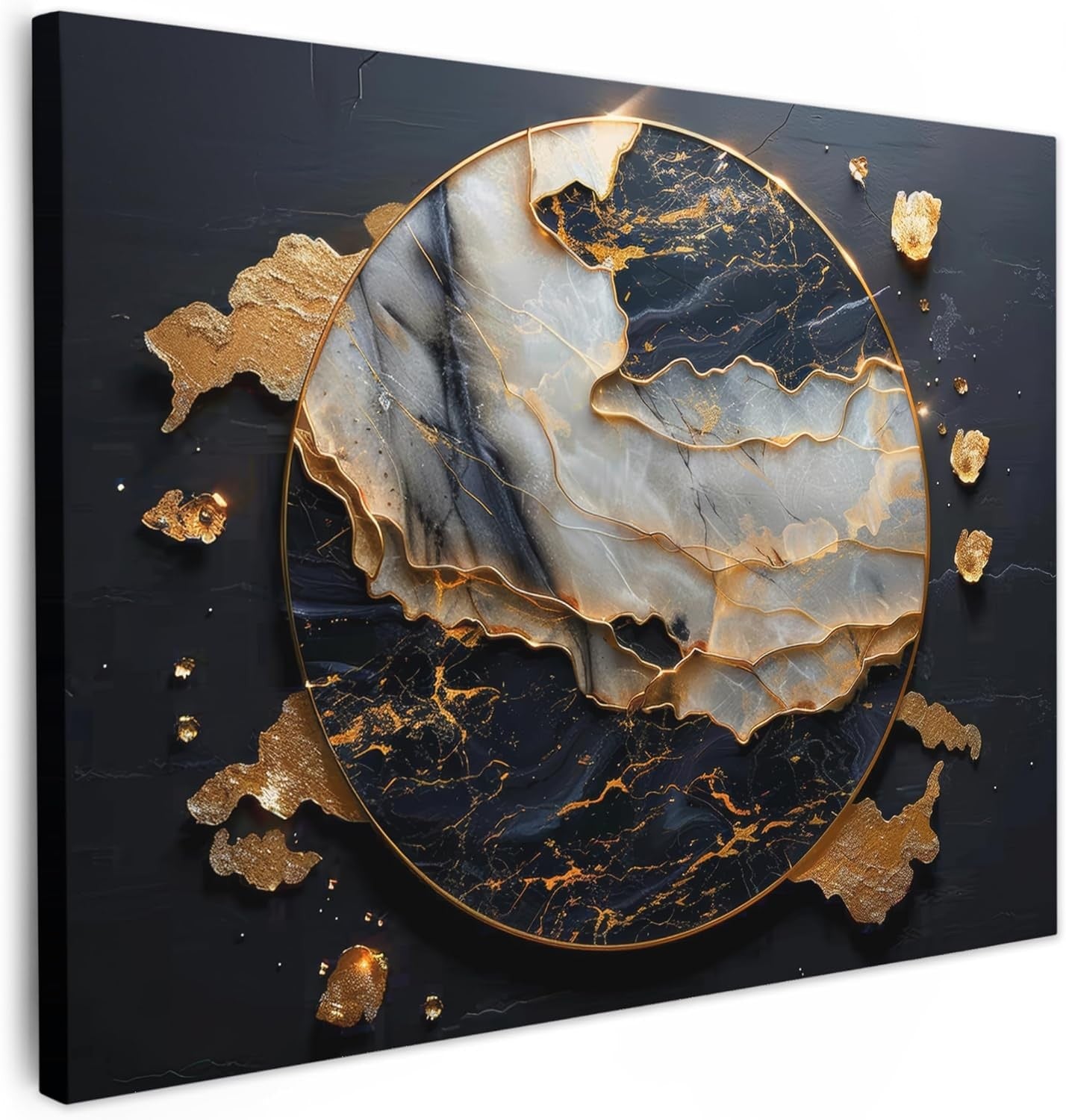Gold Black Abstract Canvas Wall Art Modern Luxury 70x50cm Living Room Decor