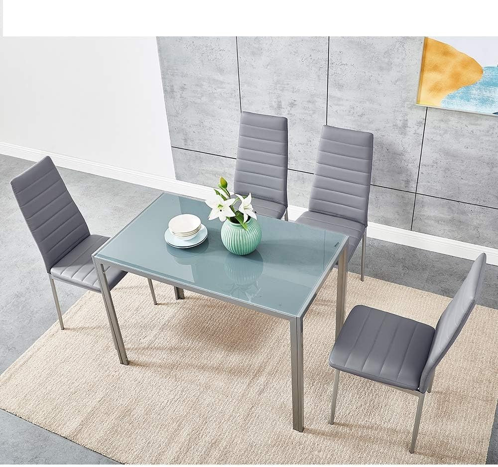 Tempered Glass Dining Table with 4 PU Leather Chairs - Modern, Durable Set