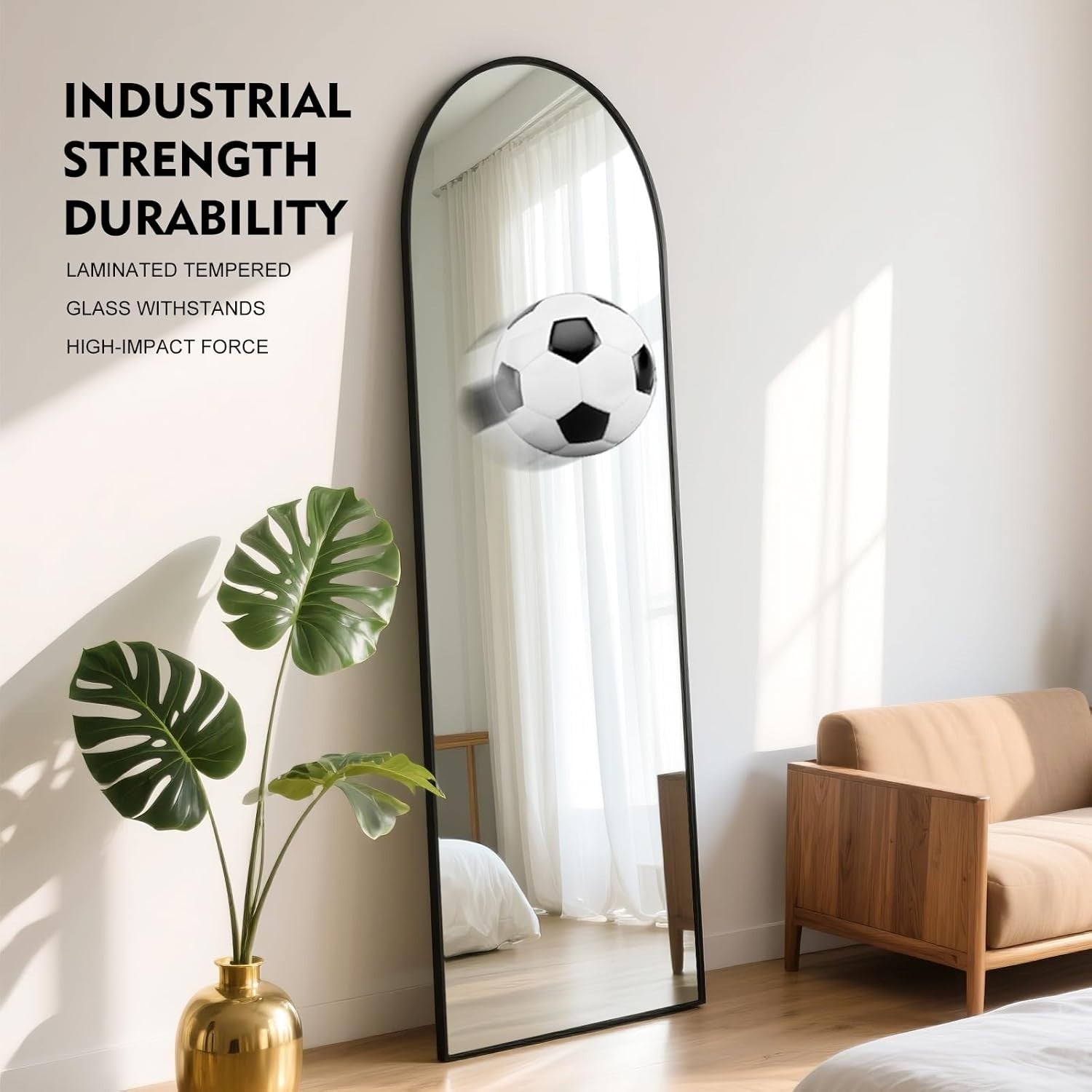 Full Length Arch Mirror 152x42cm Wall Mounted Black Frame Space Saving