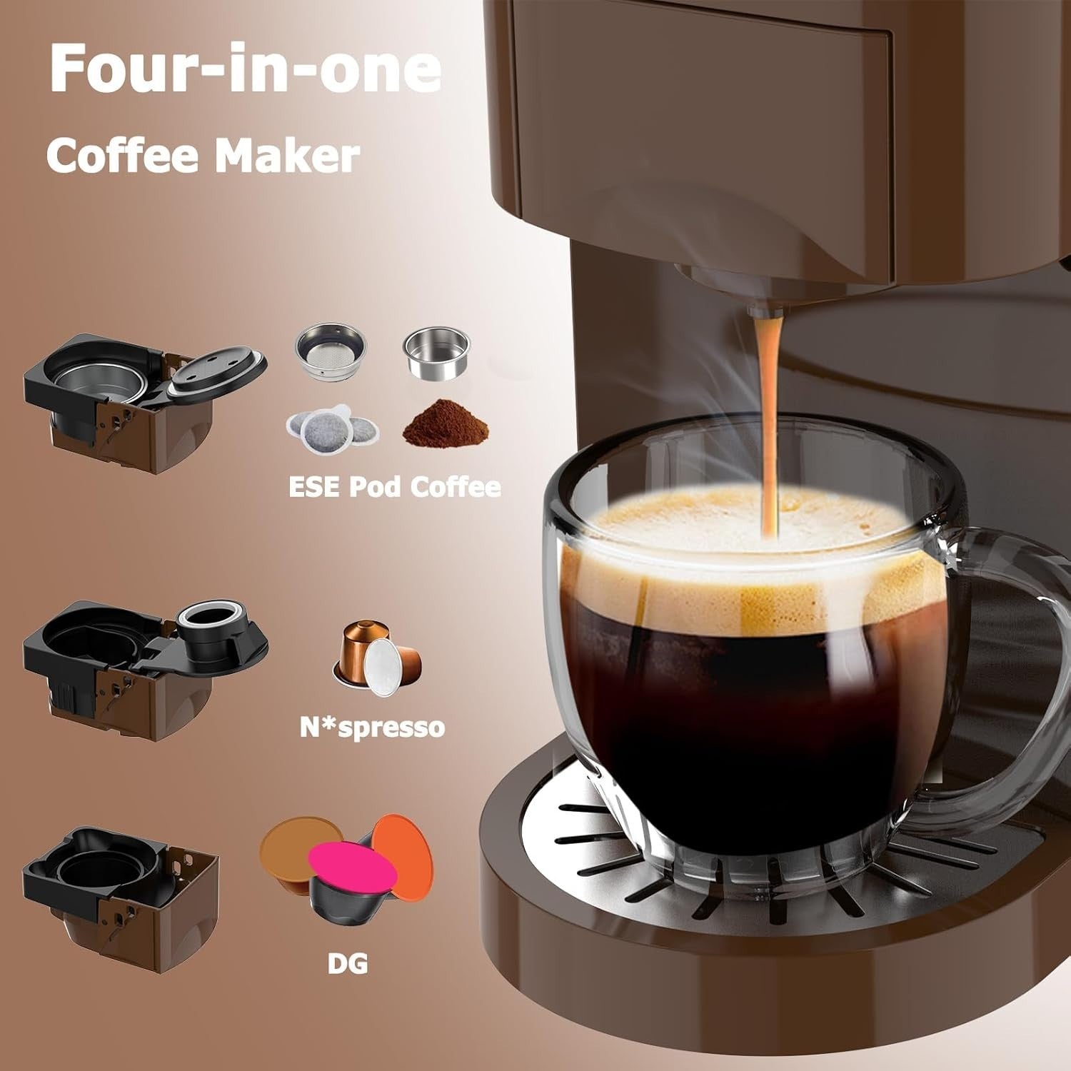 4-in-1 Espresso Coffee Maker | 19Bar High Pressure | Multi Capsule
