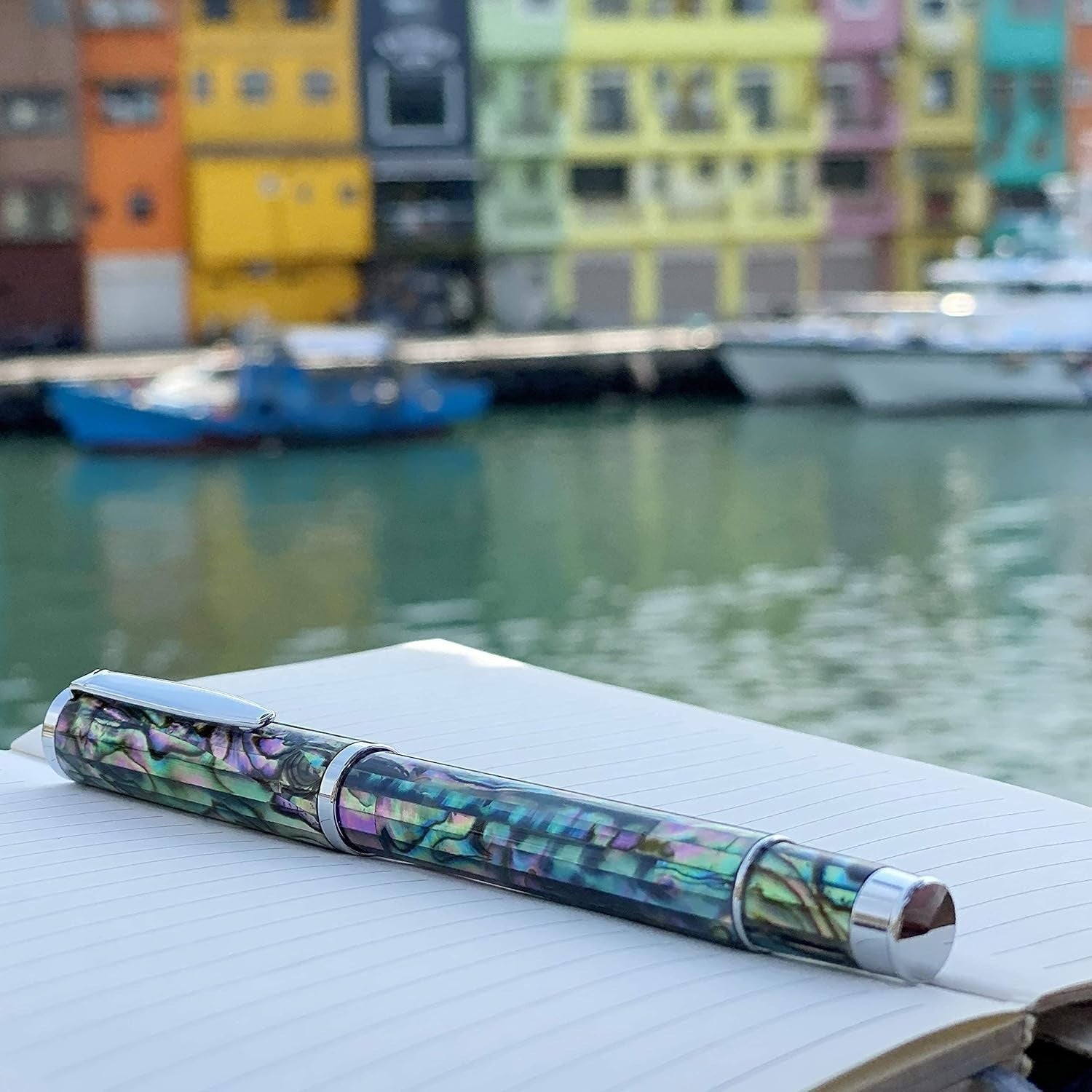 Luxury Blue Abalone Shell Fountain Pen Fine Nib Gift Set