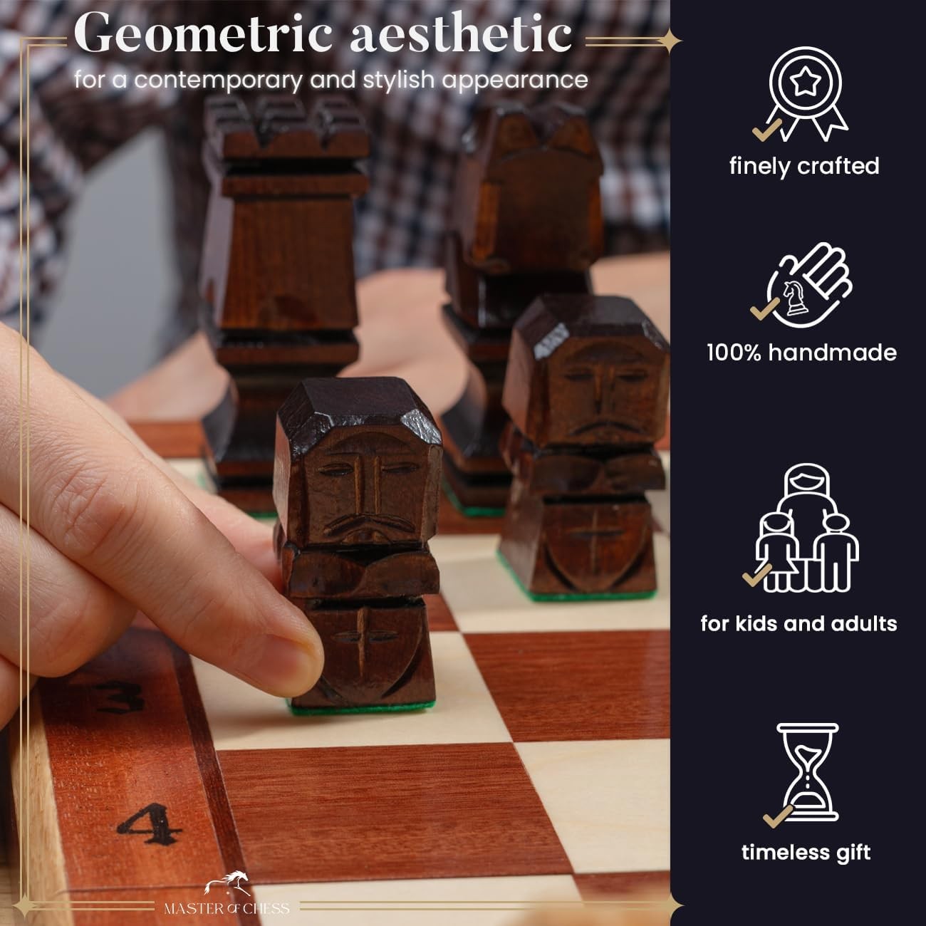50cm Deluxe Hand-Carved Wooden Chess Set | Inlaid Folding Board & Sculpted Piece