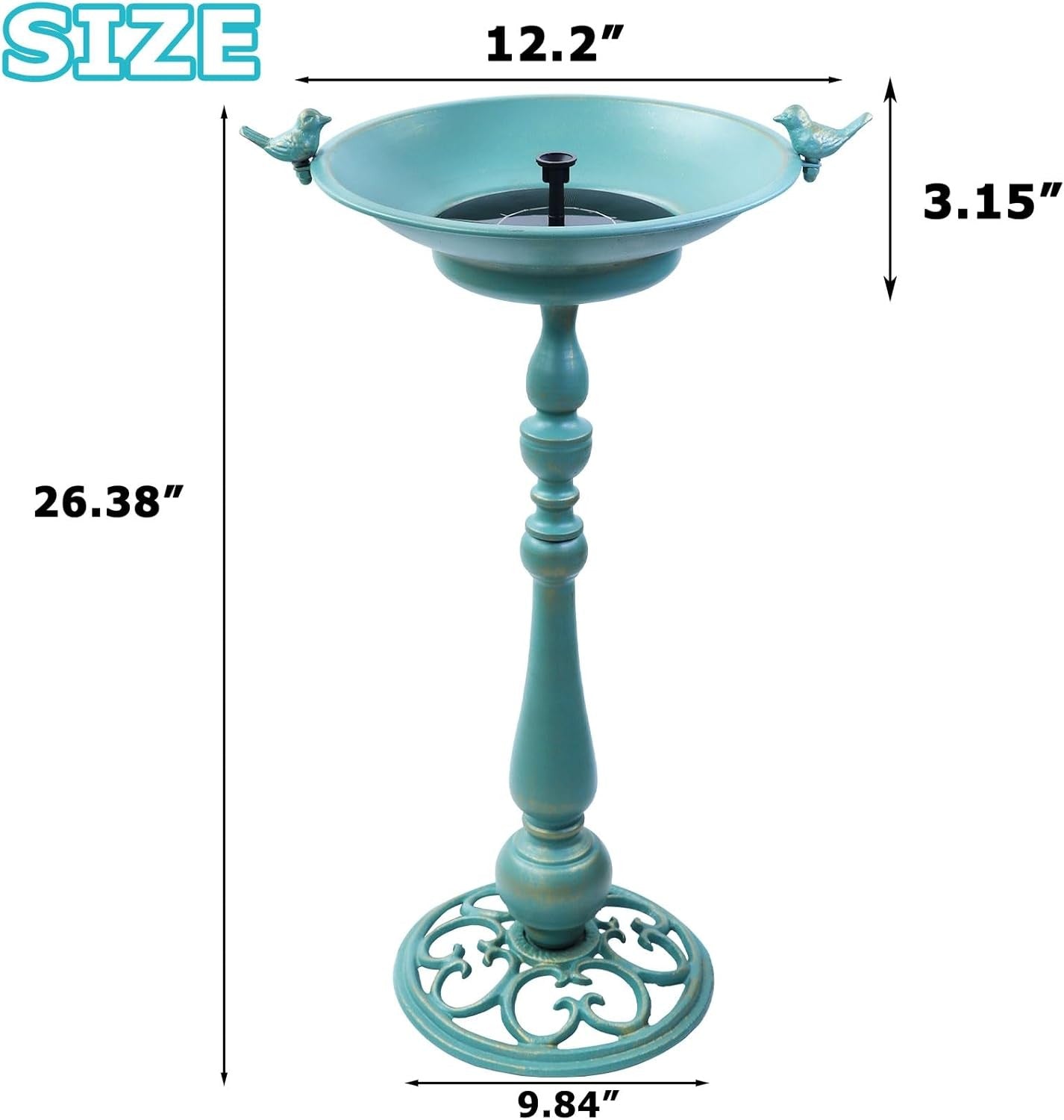 Solar Powered Bronze Bird Bath Fountain 26.6" Outdoor Metal Garden Feature