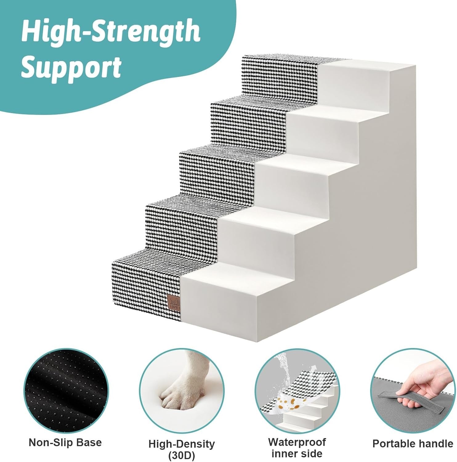 Dog Stairs Non-Slip Pet Steps for Small Dogs Cats Puppy 75x50x60cm White & Black