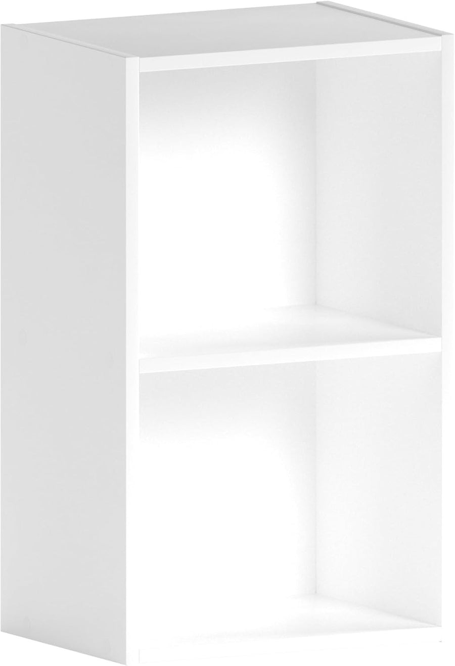 2 Tier White Wooden Cube Bookcase Small Storage Shelf for Living Room Office