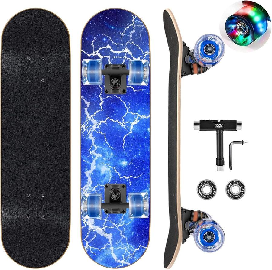 31" Complete Skateboard Lightning Design Maple Deck LED Wheels Youth Adult