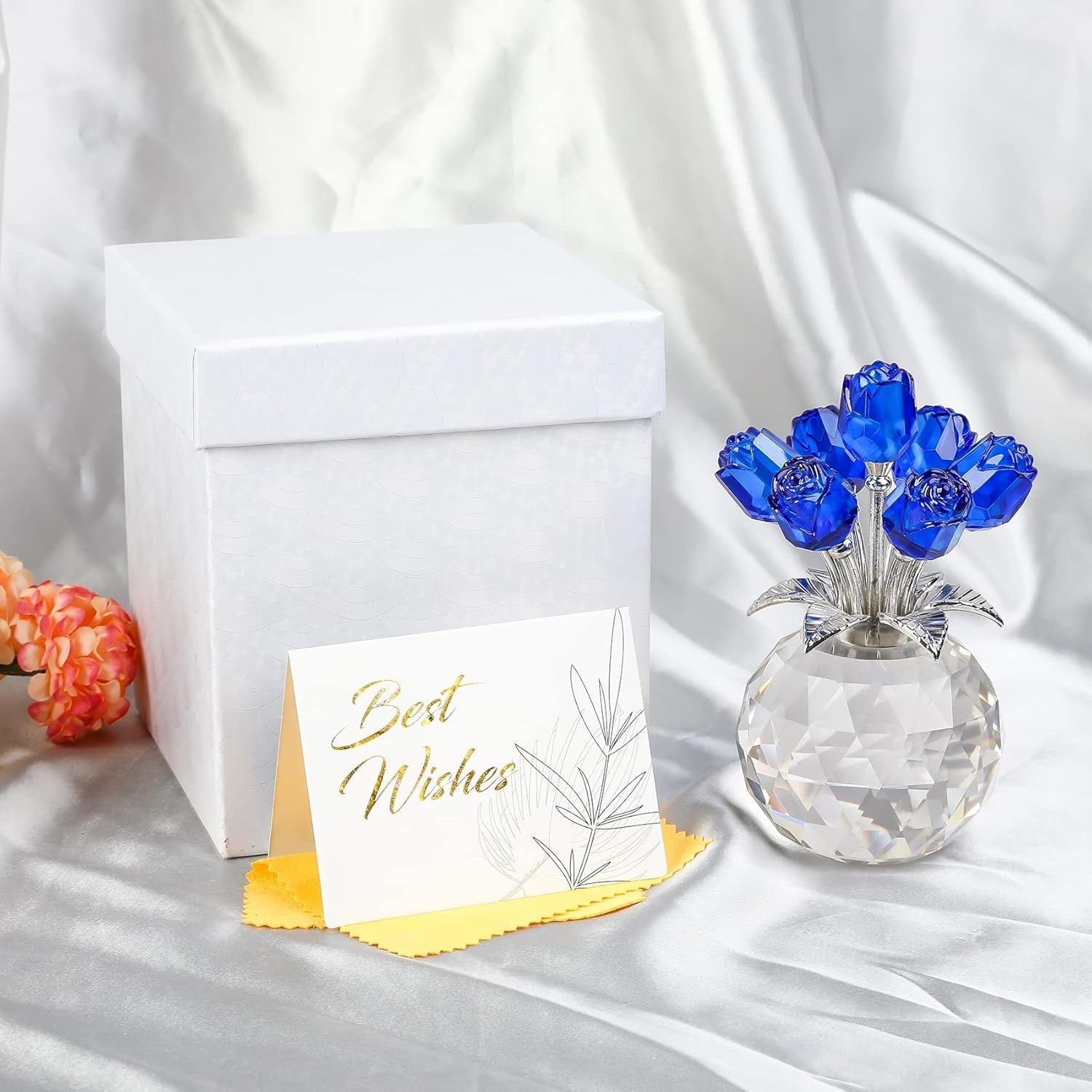 Blue Crystal Rose Bouquet Ornament Gift for Women Mum Birthday Anniversary